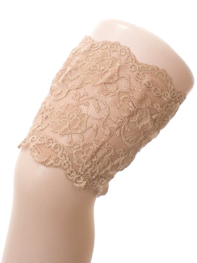 滑り止めシリコン付 幅広 フラワーレーストップ ストッキング・ベージュ2