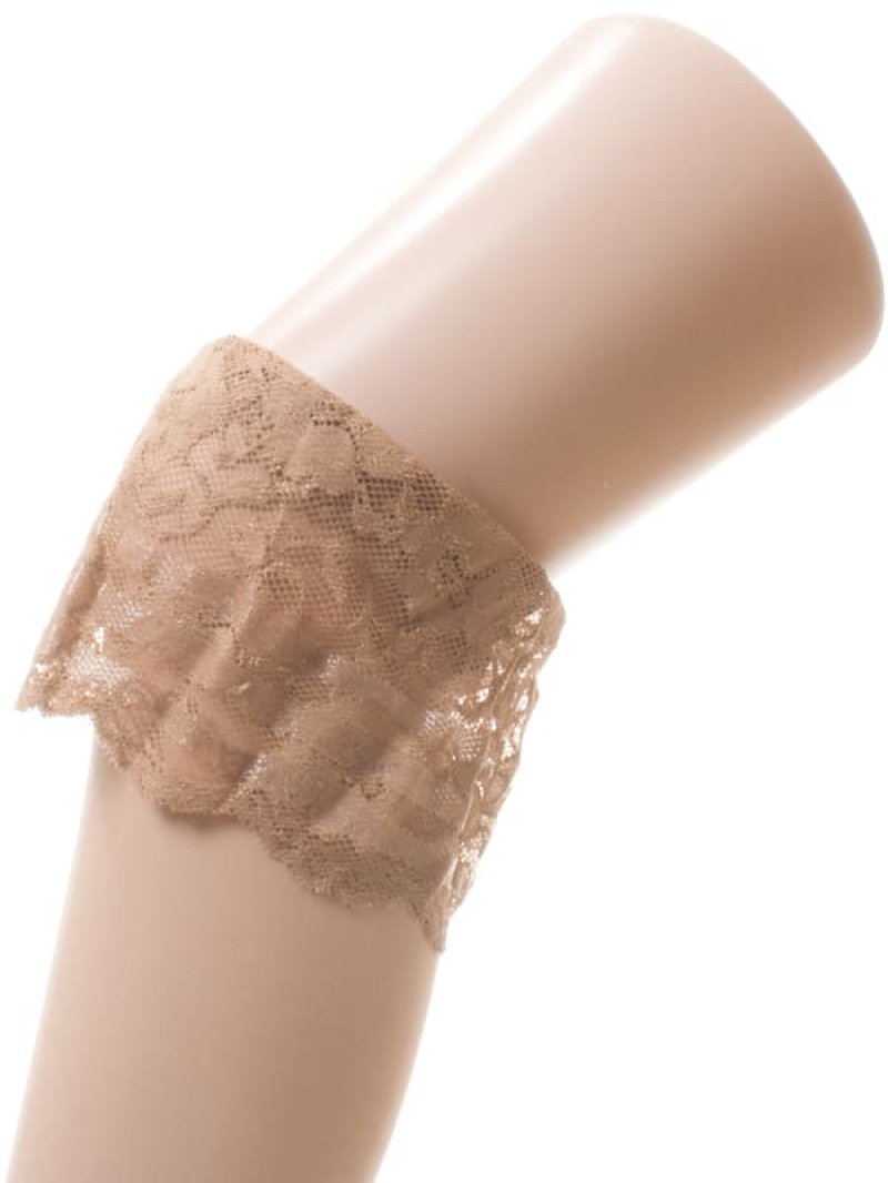 滑り止めシリコン付 幅広 フラワーレーストップ ストッキング・ベージュ3