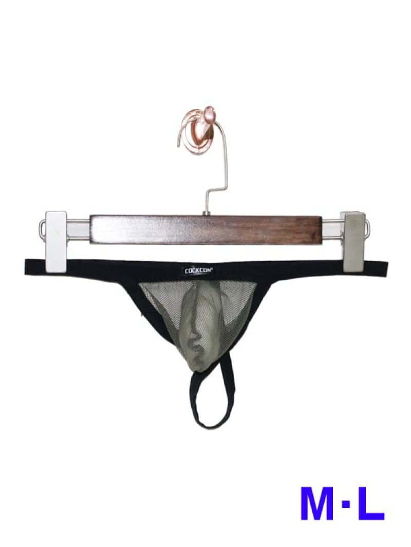 すっぽりスケスケ!メンズ下着 メッシュシースルー ポケット式 Gストリングパンツ・アーミーグリーン1