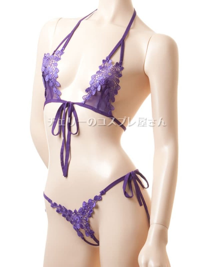 後ろから前からどうぞ！？ストリングブラ＆オープンクロッチショーツ・紫7