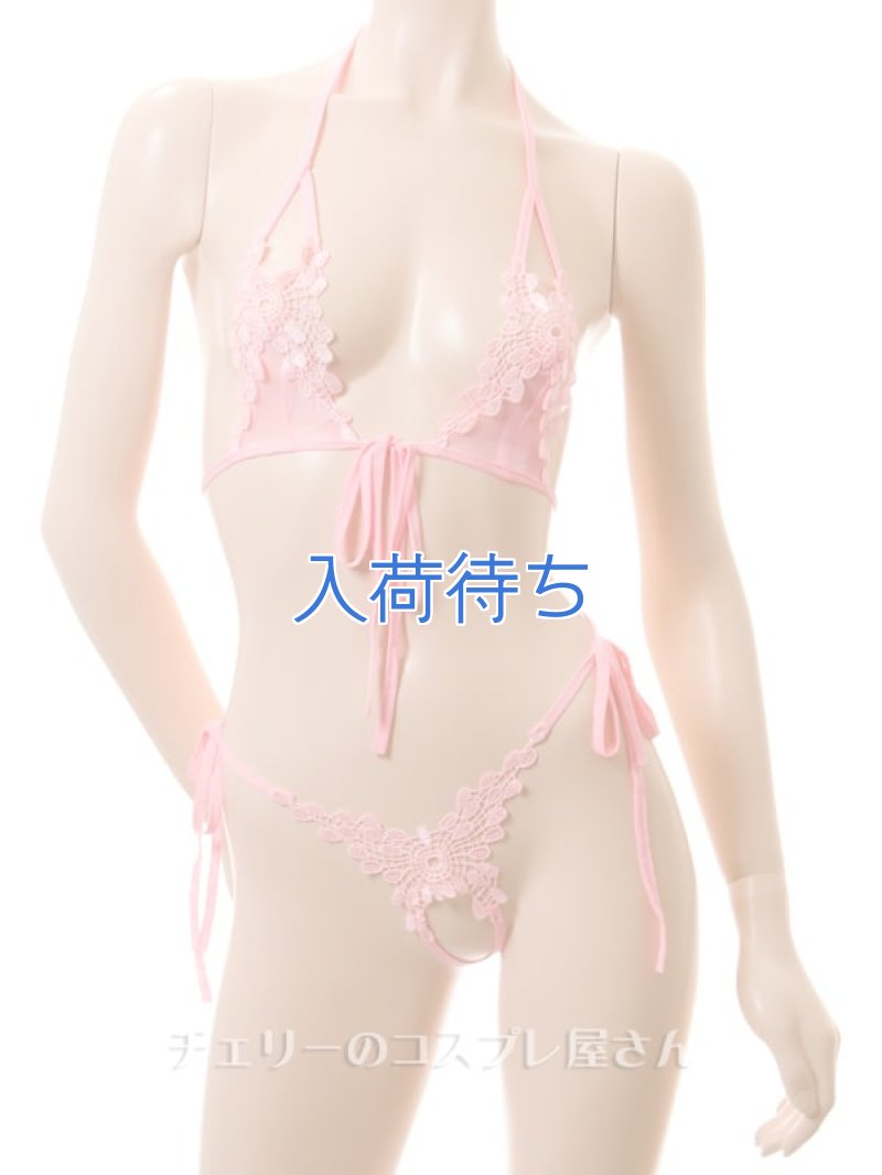 後ろから前からどうぞ！？ストリングブラ＆オープンクロッチショーツ・ピンク4
