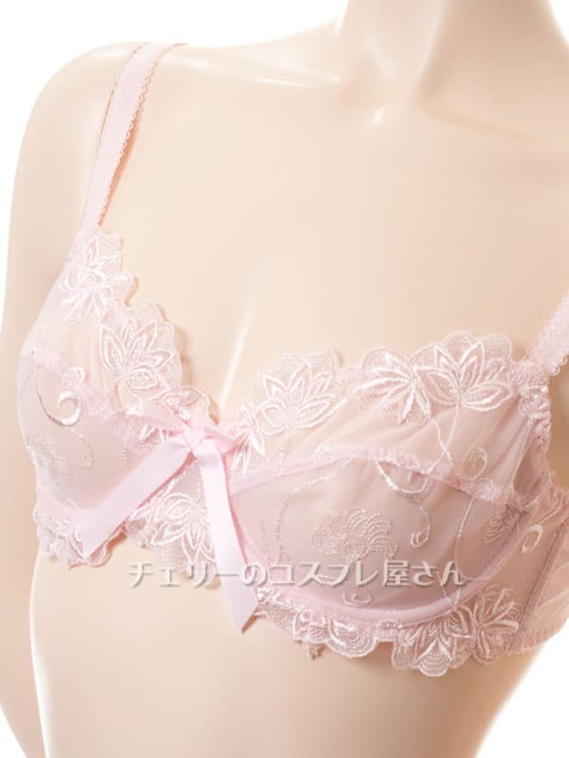 リボンのセミシースルー ノンパッド ワイヤー入りブラセット・ピンク7