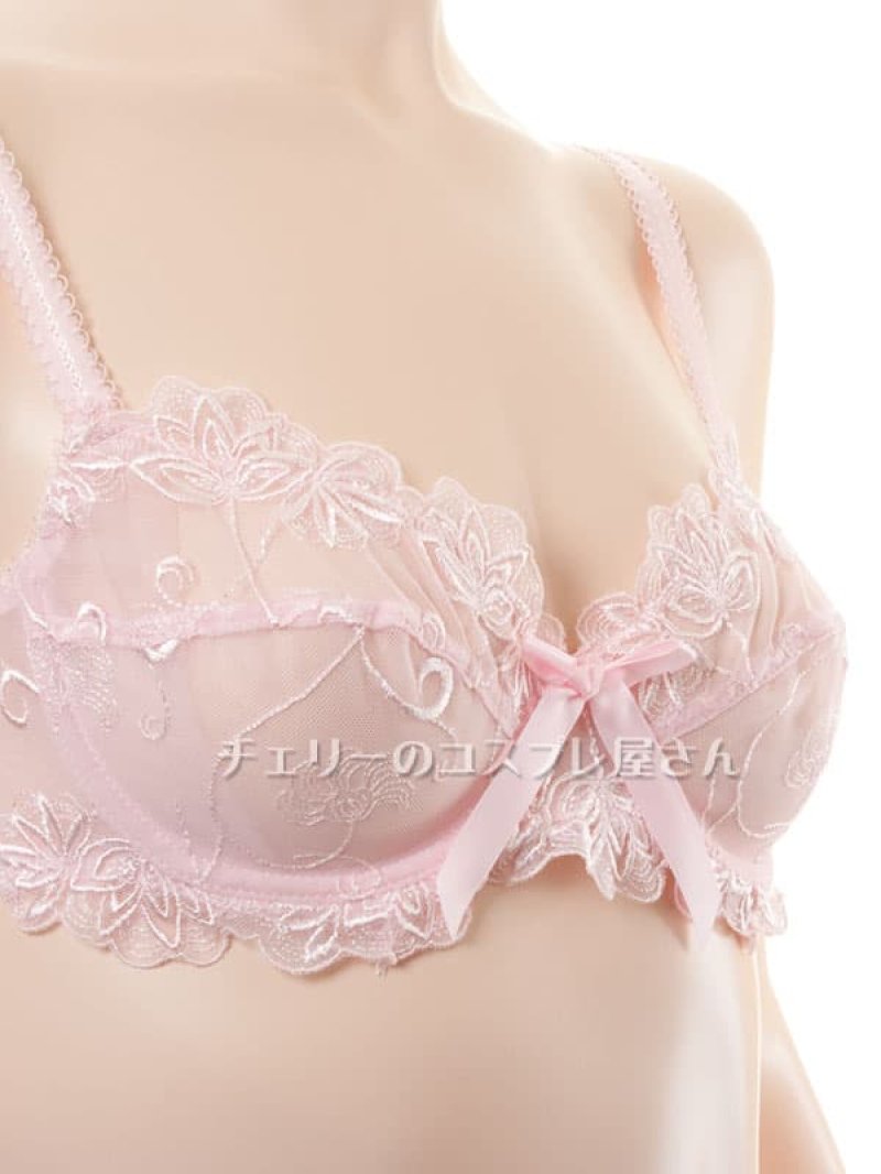 リボンのセミシースルー ノンパッド ワイヤー入りブラセット・ピンク9