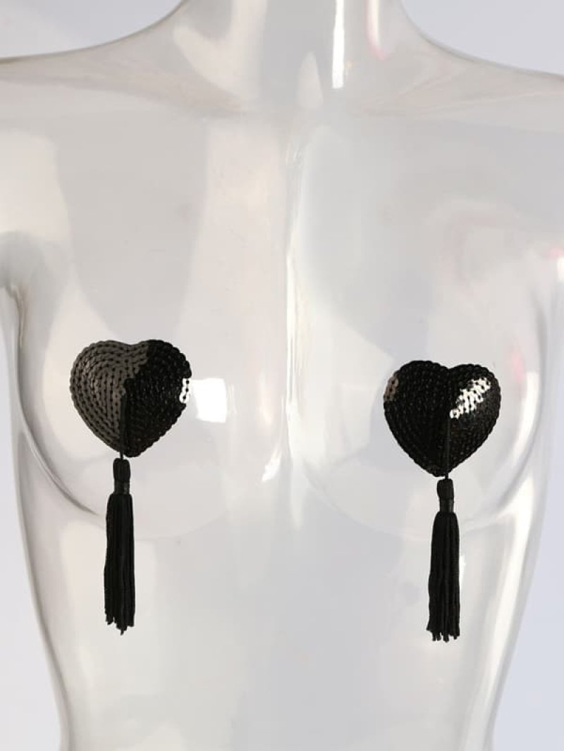 ハート形スパンコール ニップレス・黒2