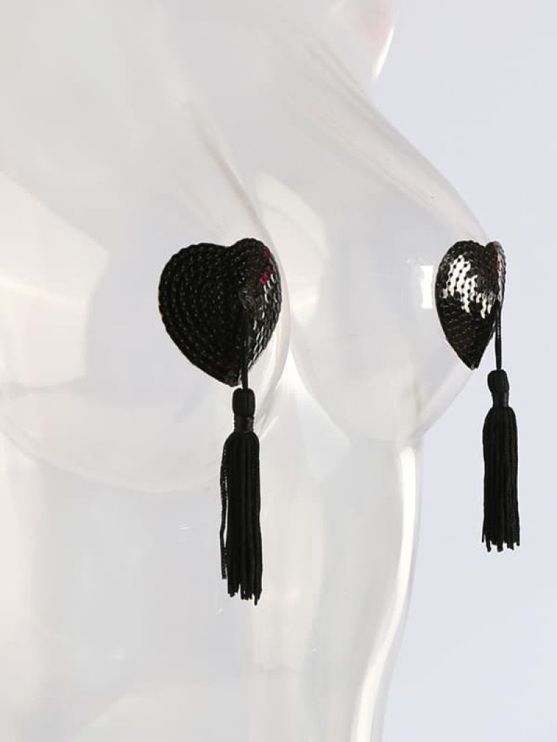 ハート形スパンコール ニップレス・黒3