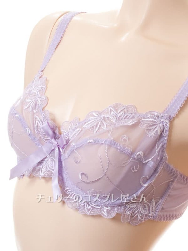 リボンのセミシースルー ノンパッド ワイヤー入りブラセット・紫7