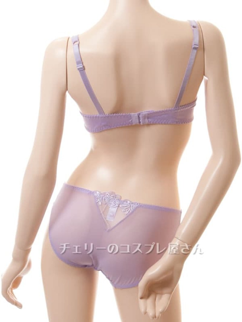 リボンのセミシースルー ノンパッド ワイヤー入りブラセット・紫10