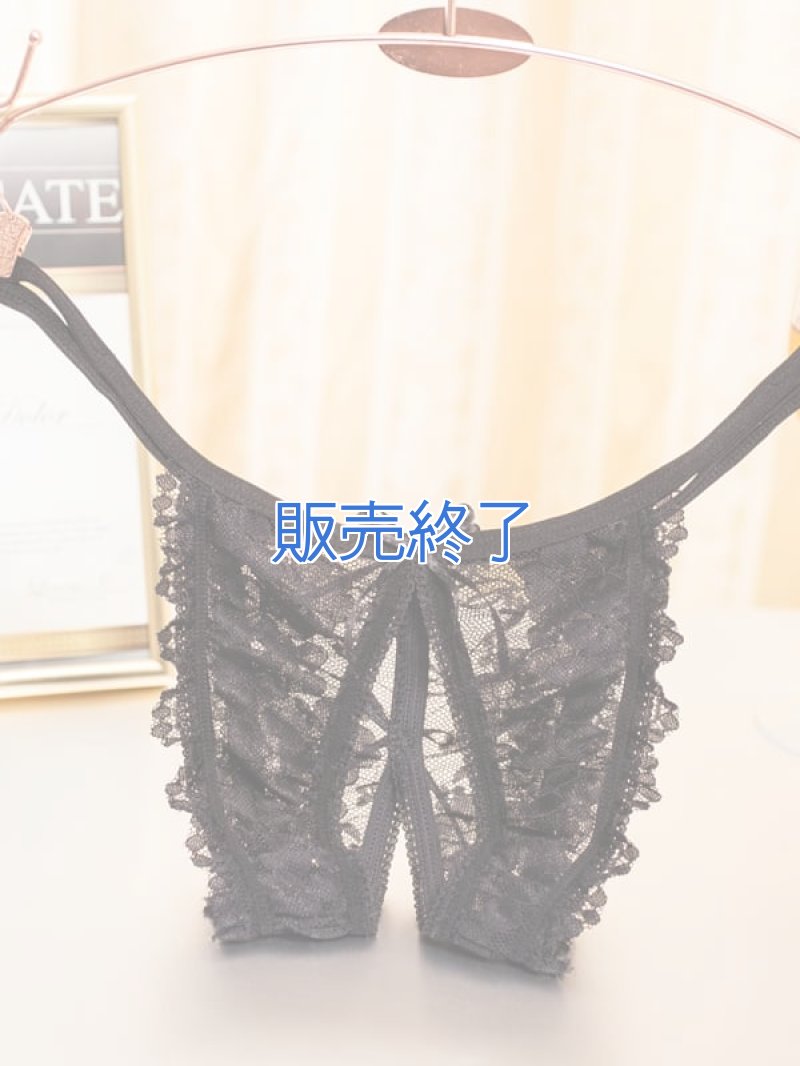 レースのハーフバック オープンクロッチショーツ・黒4