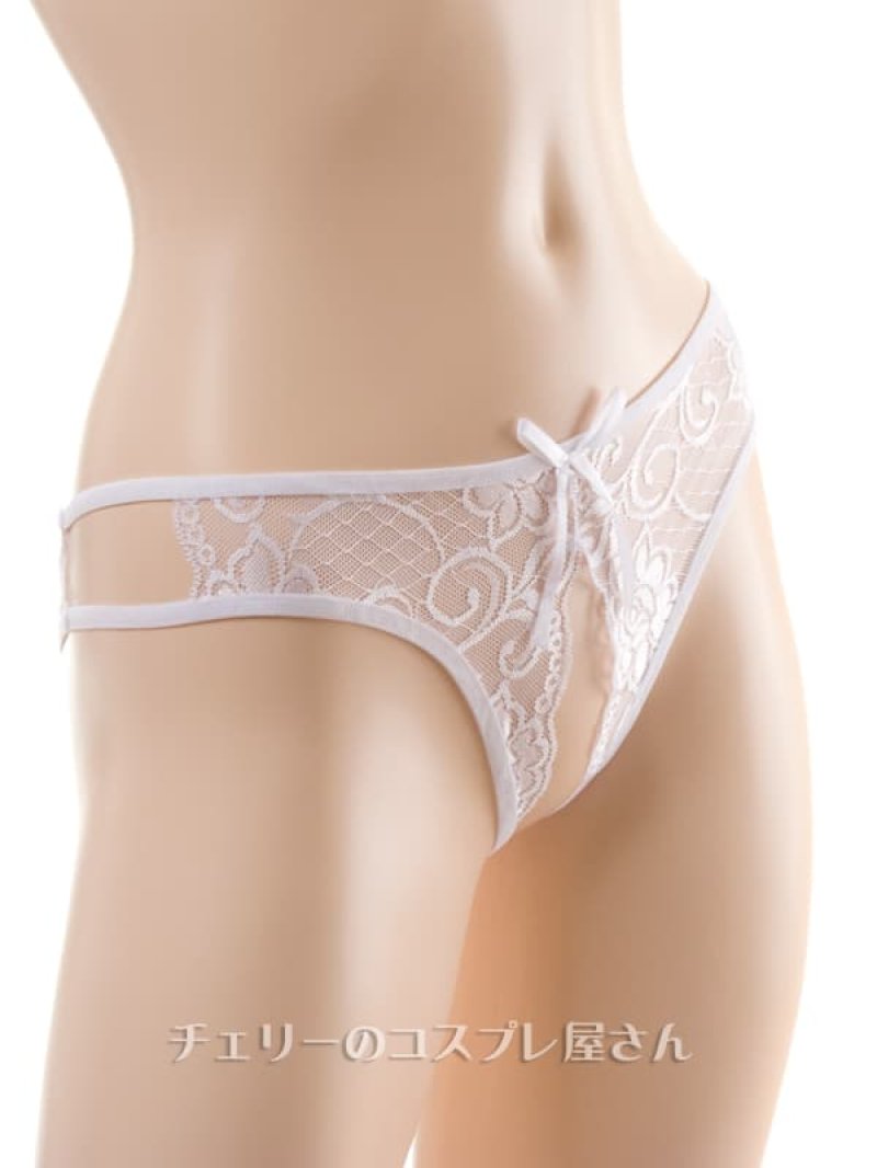 レースのワイドオープンクロッチ ハーフバックショーツ・白5