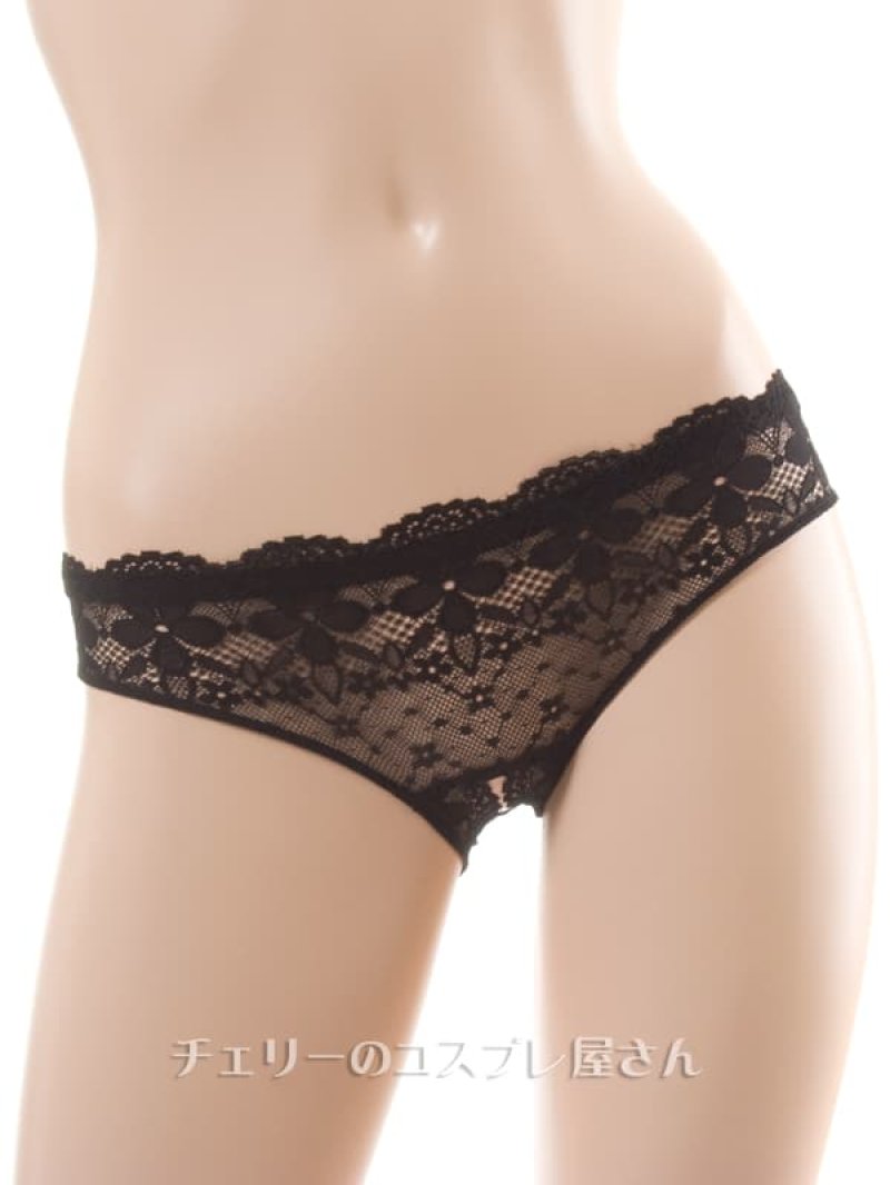 えっ!後ろがぱっくり レースのフルバック オープンクロッチショーツ・黒4
