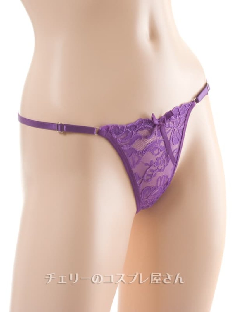 アジャスタブル ローライズ シースルーレース Ｔバック・紫4