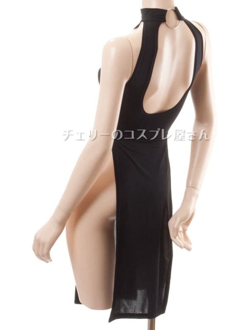 チャイナ風ロングスリットドレス・黒15