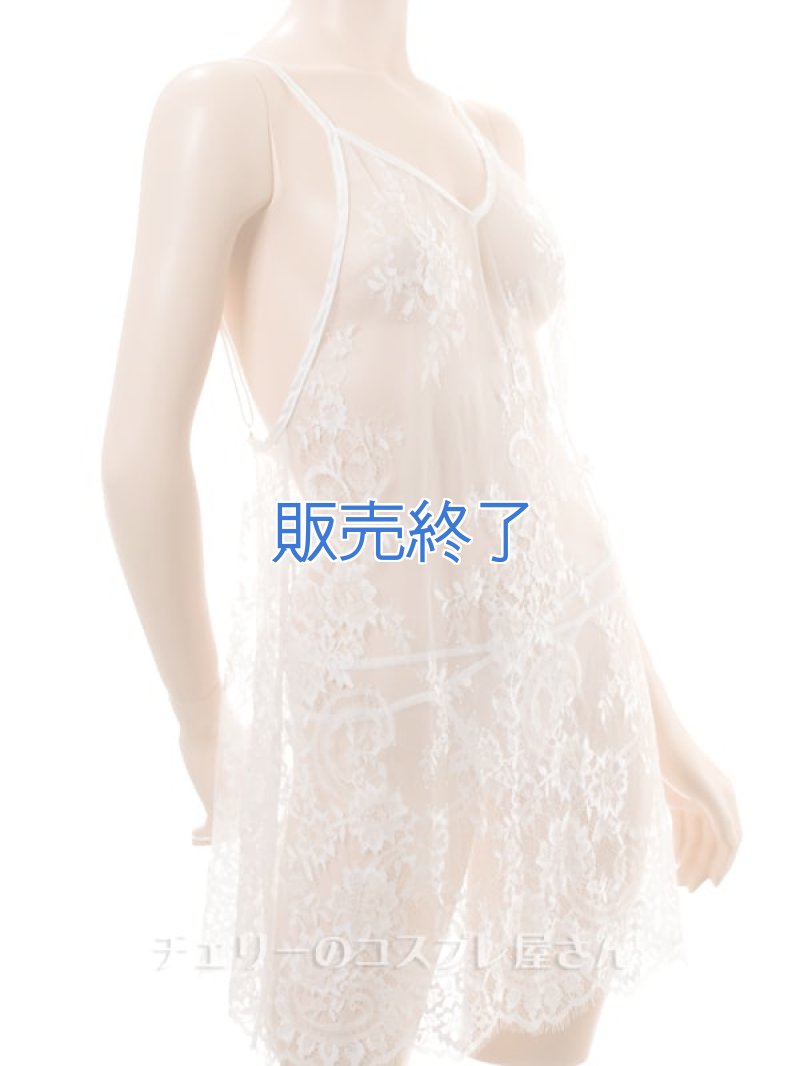 ゆったりエレガントなベビードール・白9