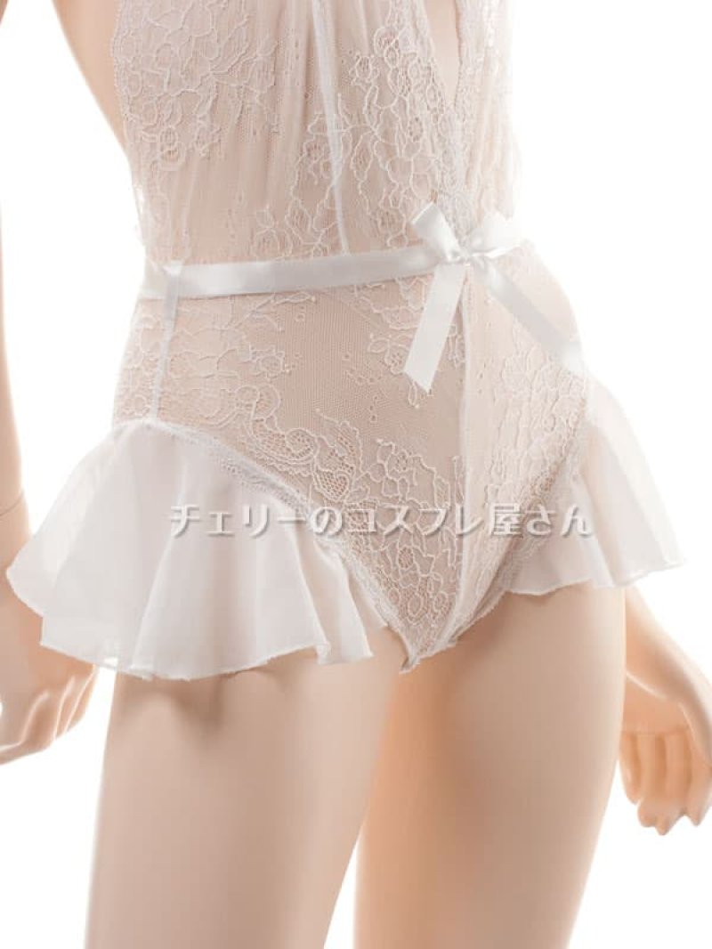 サイドフレアのオープンクロッチテディ・白13