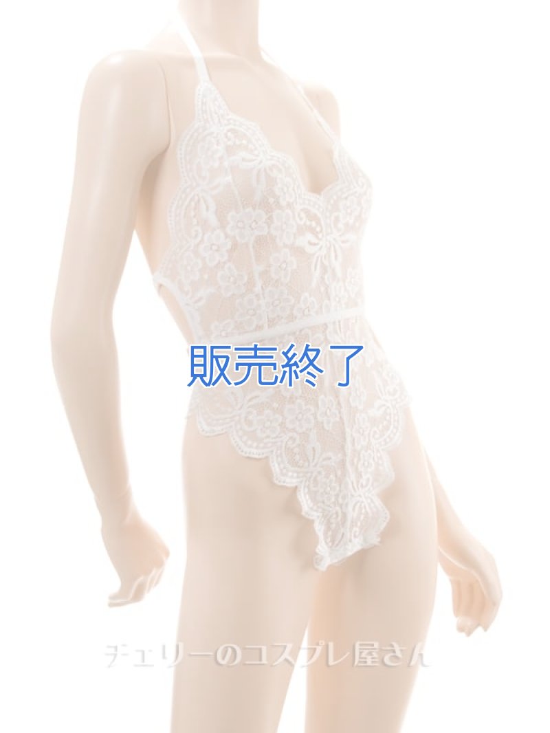 ボタンであいちゃう！総レースのボディフィット オープンクロッチテディ・白11