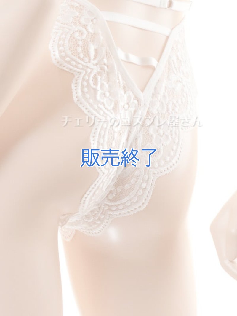 ボタンであいちゃう！総レースのボディフィット オープンクロッチテディ・白18