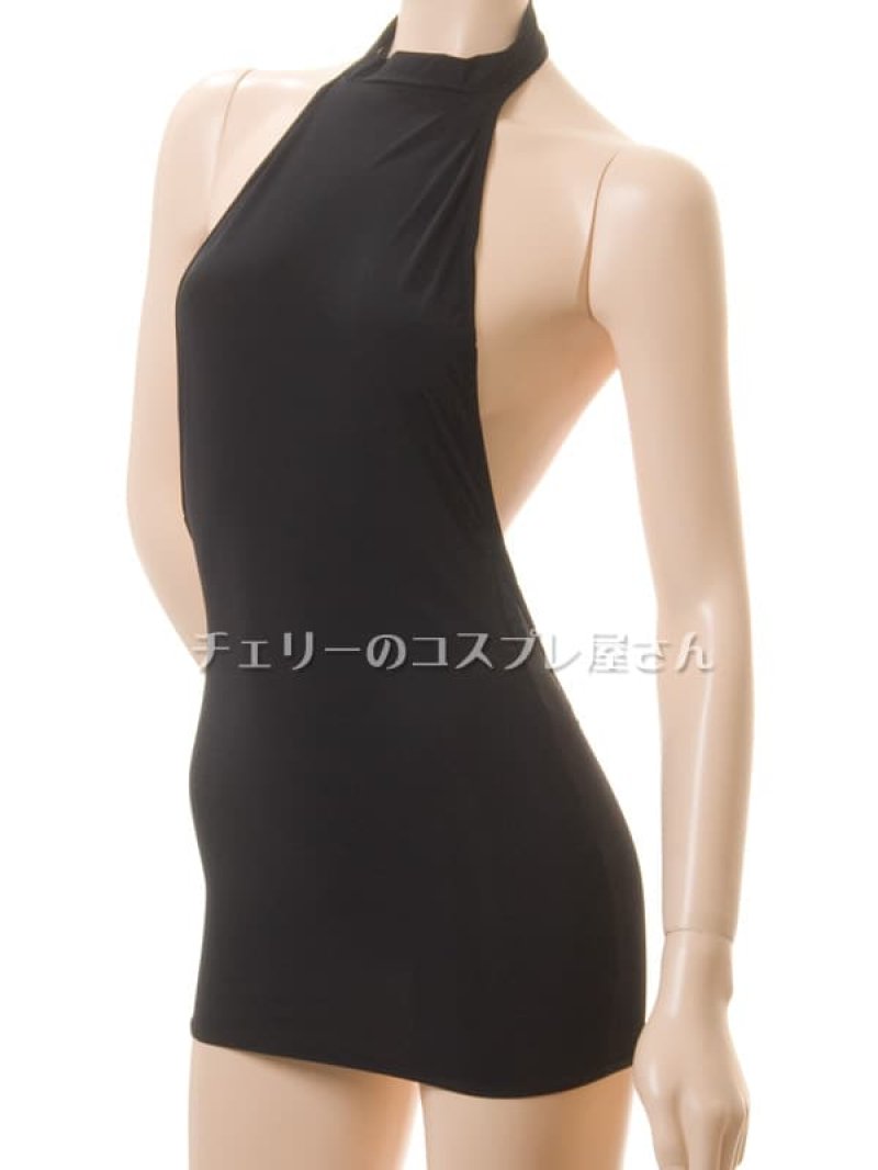 ちょっと透けてる背中が大きく開いたノースリーブドレス・黒9