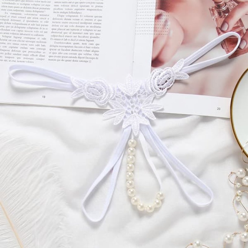 オープンクロッチ パールTストリングショーツ・白3