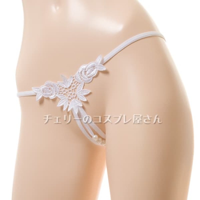 オープンクロッチ パールTストリングショーツ・白5