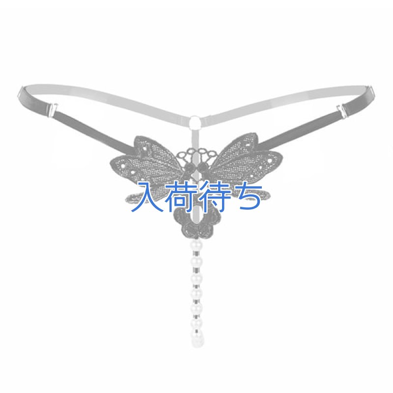 ホックで外せる オープンクロッチ パールストリング ショーツ・黒2