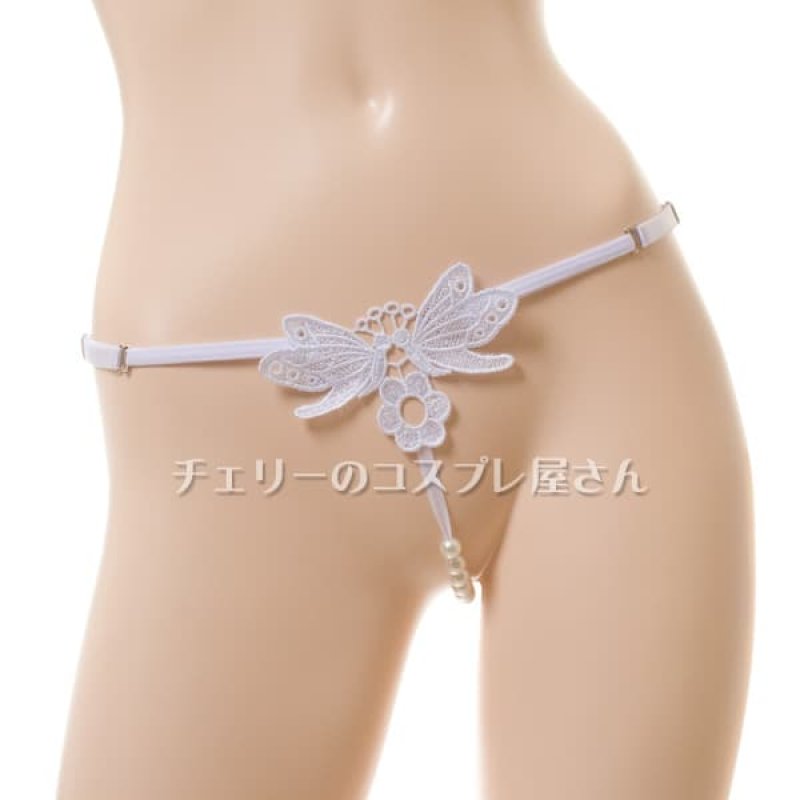 ホックで外せる オープンクロッチ パールストリング ショーツ・白4