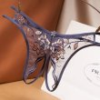 花柄刺繍 フロントオープンクロッチ シースルー Tバックショーツ・深紫2