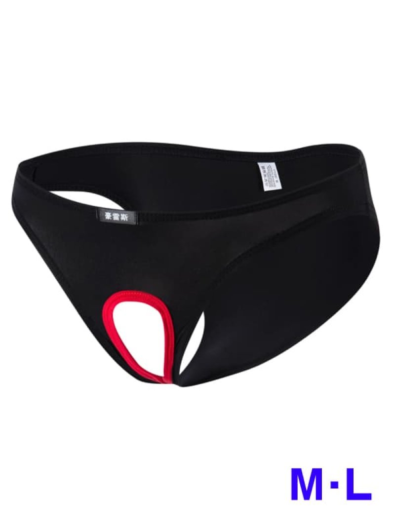 魅せる！メンズ下着 オープン ビキニブリーフパンツ・黒1