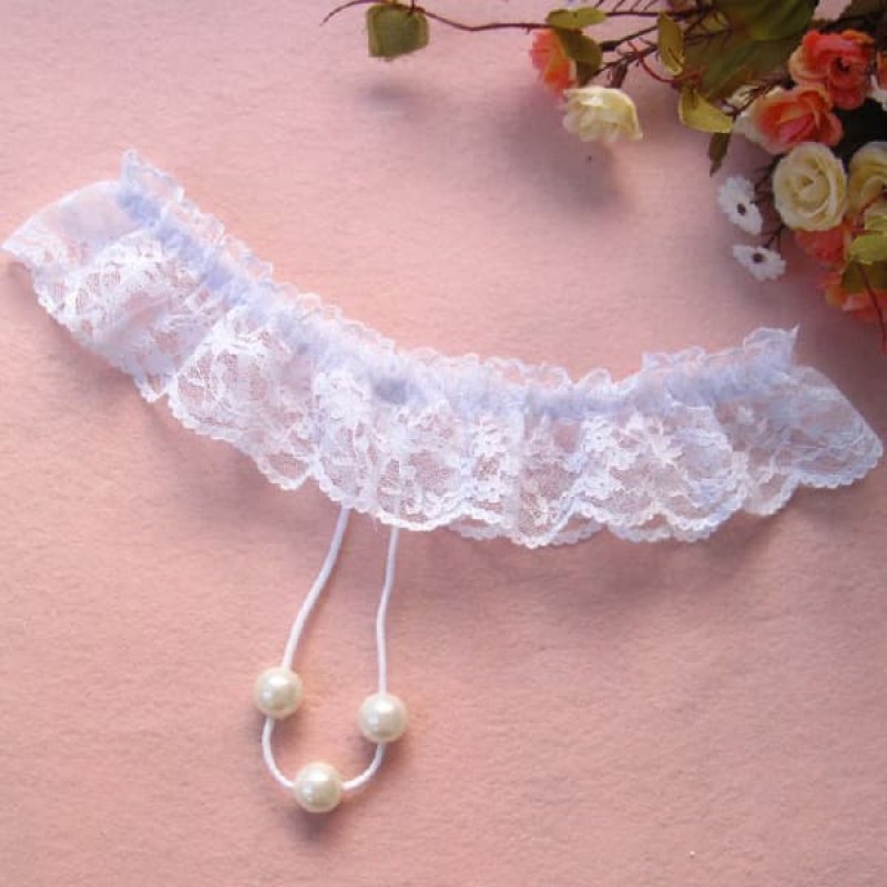 真珠ビーズ レースのオープンクロッチショーツ・白4