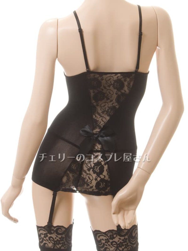 ストッキング素材 ストレッチ ガーターベビードール ストッキング付15