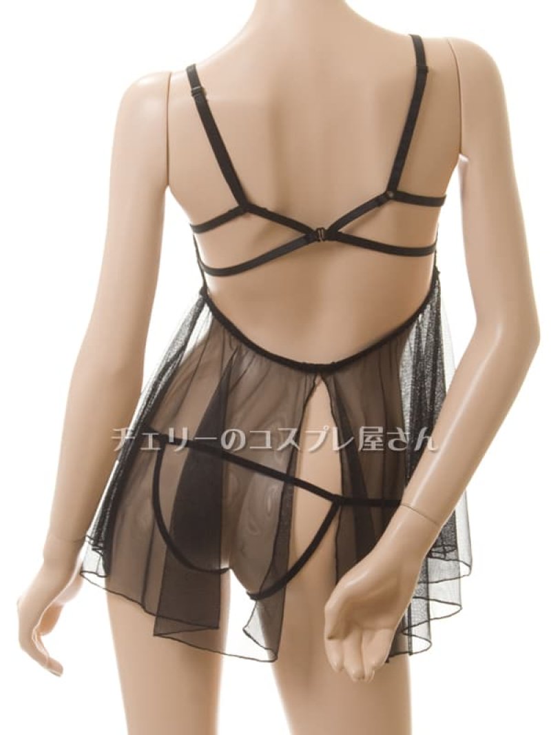 見せちゃいます!ワイヤー入 オープンバストのベビードール・黒12