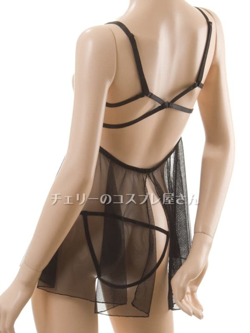 見せちゃいます!ワイヤー入 オープンバストのベビードール・黒15