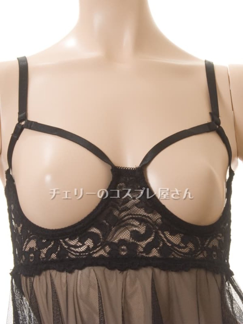 見せちゃいます!ワイヤー入 オープンバストのベビードール・黒6