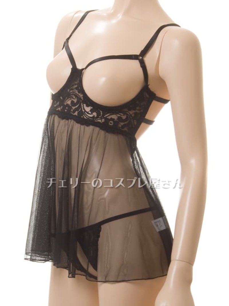 見せちゃいます!ワイヤー入 オープンバストのベビードール・黒8