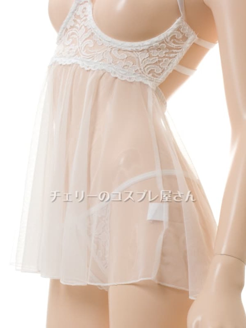 見せちゃいます!ワイヤー入 オープンバストのベビードール・白10