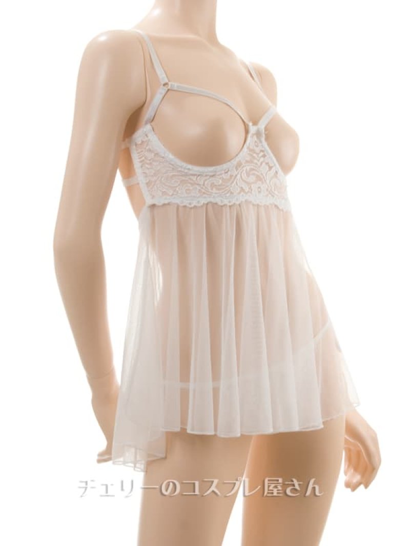 見せちゃいます!ワイヤー入 オープンバストのベビードール・白11