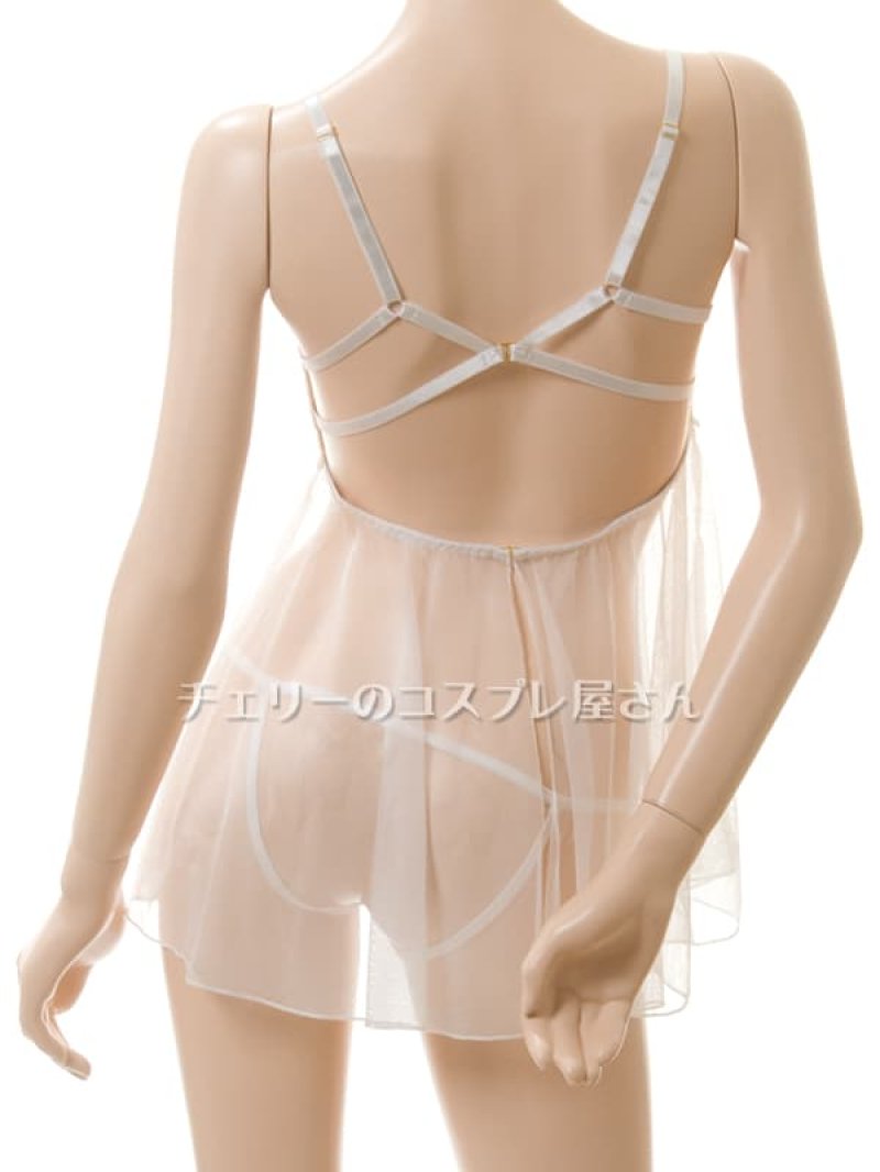 見せちゃいます!ワイヤー入 オープンバストのベビードール・白14