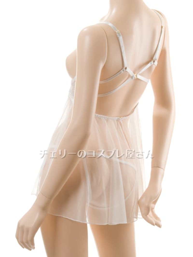 見せちゃいます!ワイヤー入 オープンバストのベビードール・白17