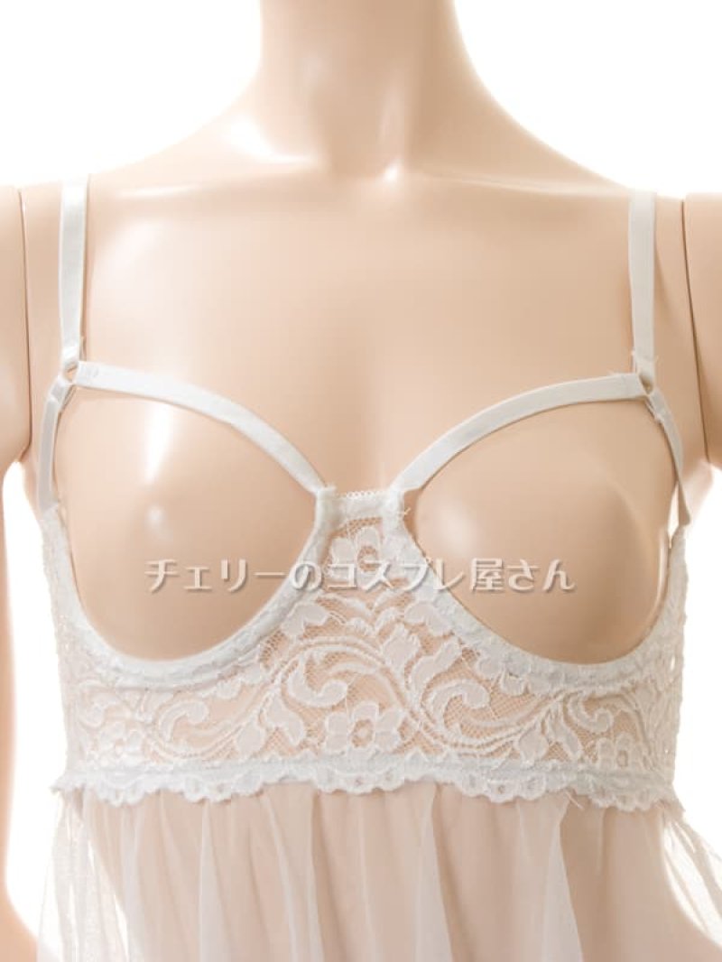 見せちゃいます!ワイヤー入 オープンバストのベビードール・白6