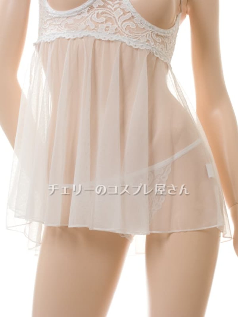見せちゃいます!ワイヤー入 オープンバストのベビードール・白7