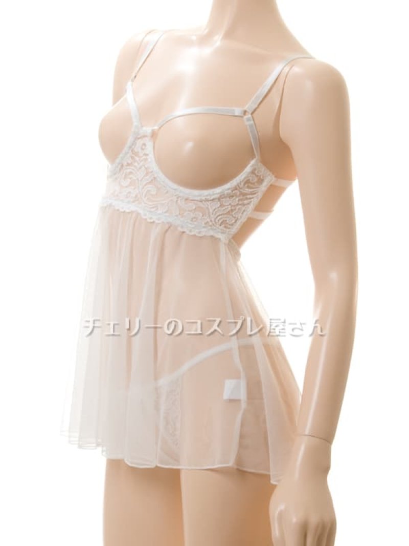 見せちゃいます!ワイヤー入 オープンバストのベビードール・白8