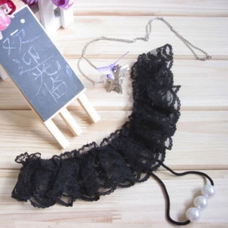 真珠ビーズ レースのオープンクロッチショーツ・黒3