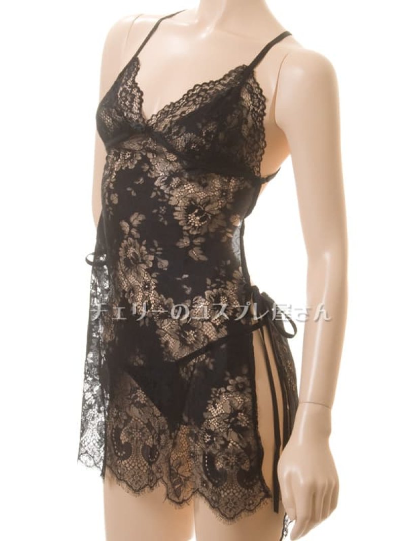 はらりと落ちる!前後セパレートベビードール・黒8