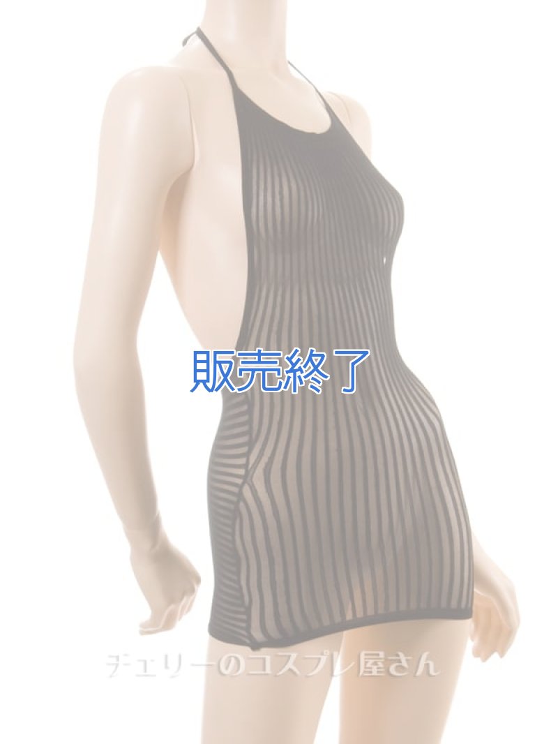 ボディフィット ストライプシースルーストレッチ バックレスドレス・黒11