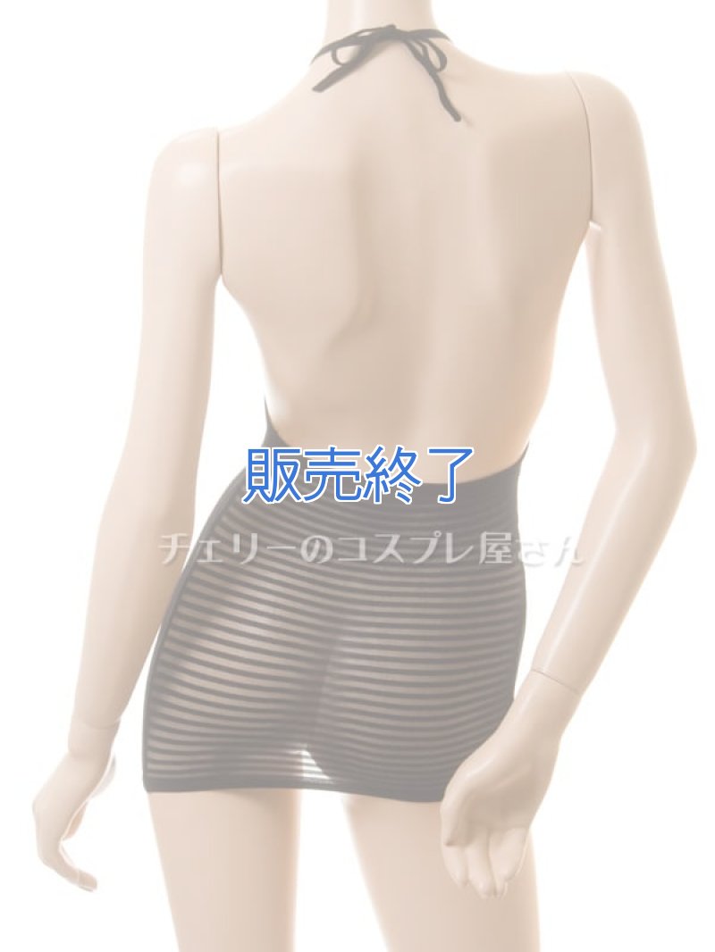 ボディフィット ストライプシースルーストレッチ バックレスドレス・黒14