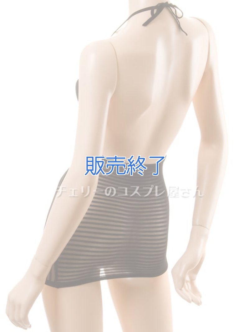 ボディフィット ストライプシースルーストレッチ バックレスドレス・黒17