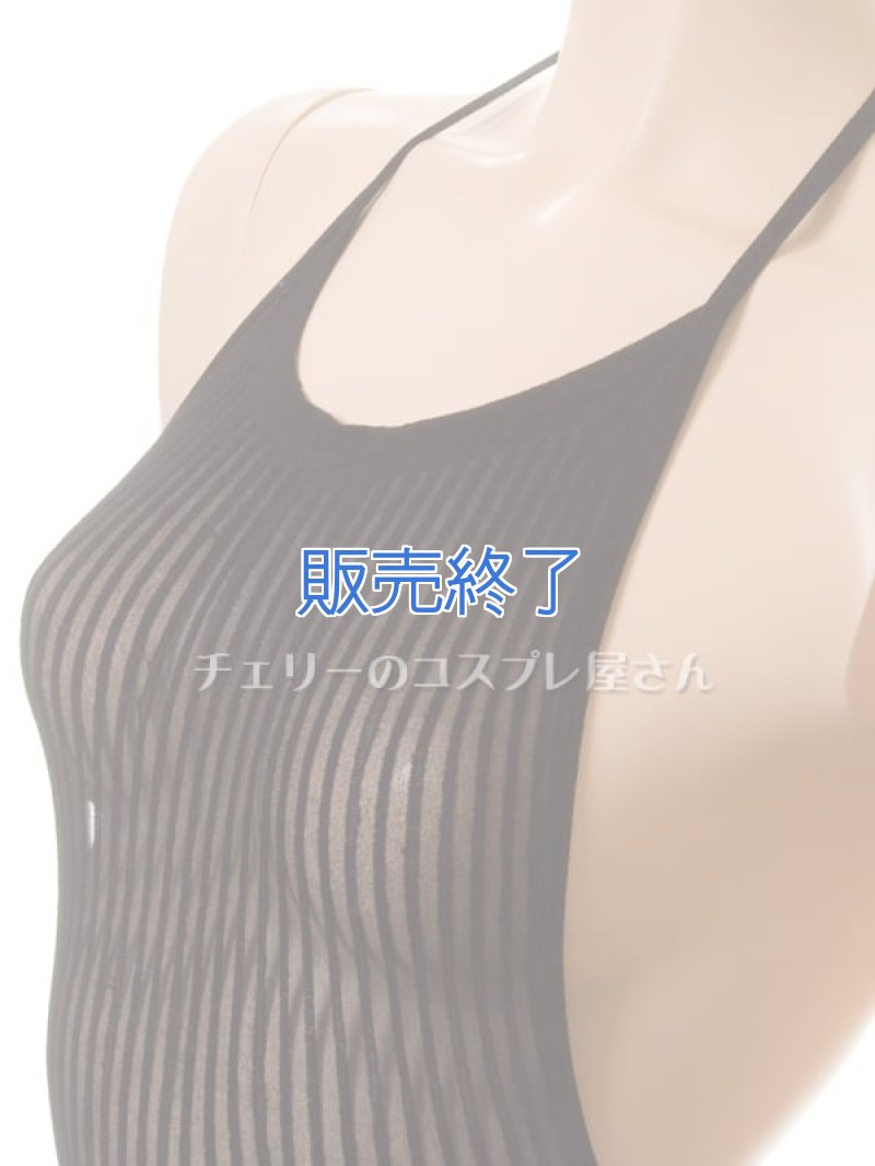 ボディフィット ストライプシースルーストレッチ バックレスドレス・黒9