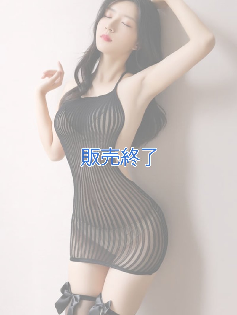 ボディフィット ストライプシースルーストレッチ バックレスドレス・黒1