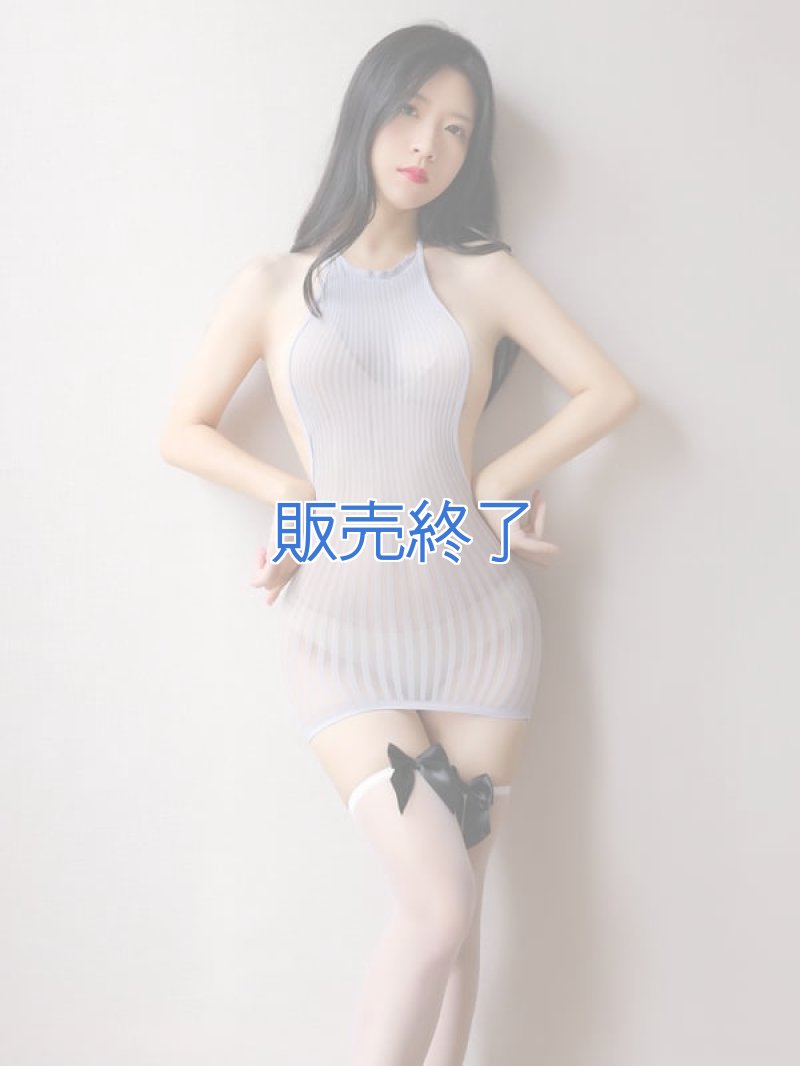 ボディフィット ストライプシースルーストレッチ バックレスドレス・グレー2