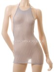 ボディフィット ストライプシースルーストレッチ バックレスドレス・グレー5