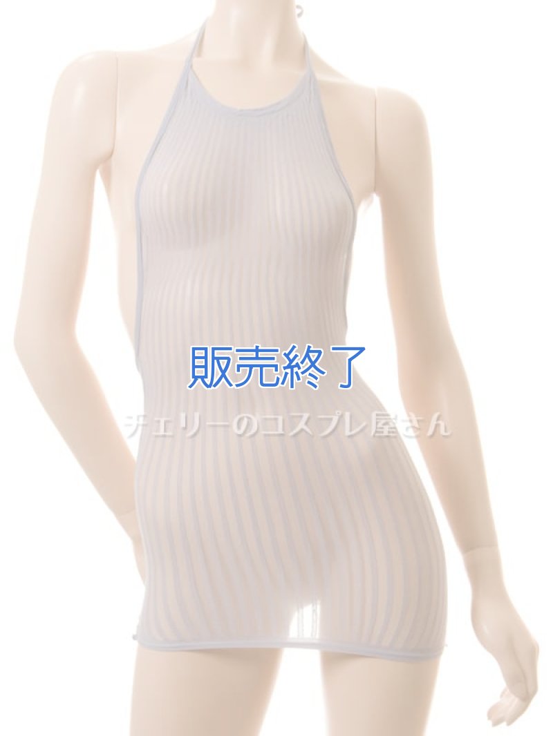 ボディフィット ストライプシースルーストレッチ バックレスドレス・グレー5